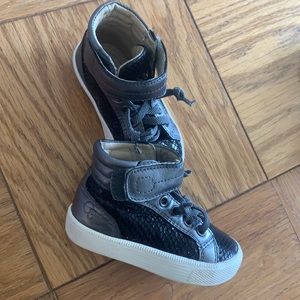 Leather black snake height top sneakers